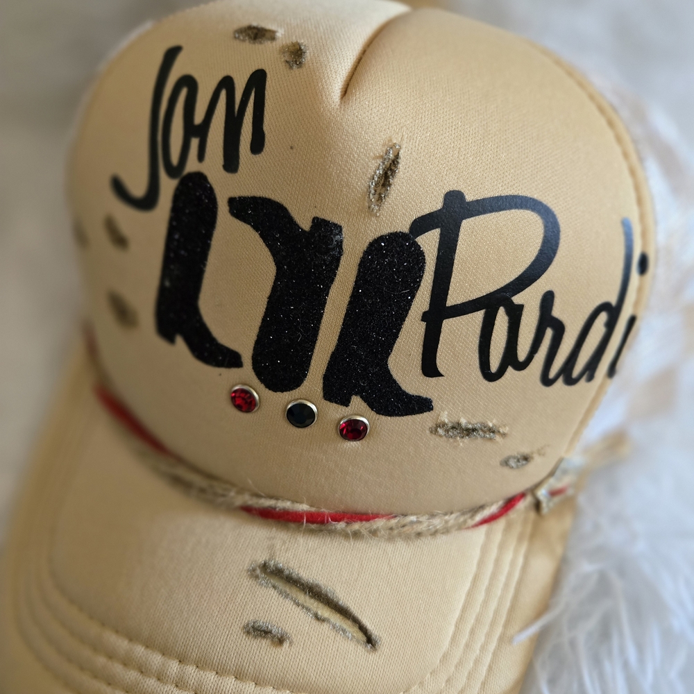 Tan Jon Pardi Cap with Black Lettering